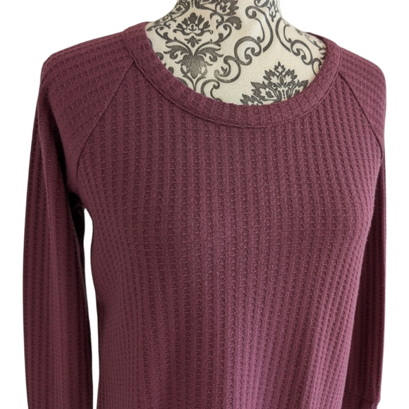 Chaser Long Sleeve Waffle Thermal Casual Layer Womens S Basket Weave Top Plum - Picture 5 of 12
